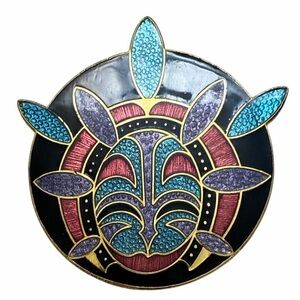 Barbara Lavallee vintage enamel tribal mask brooch